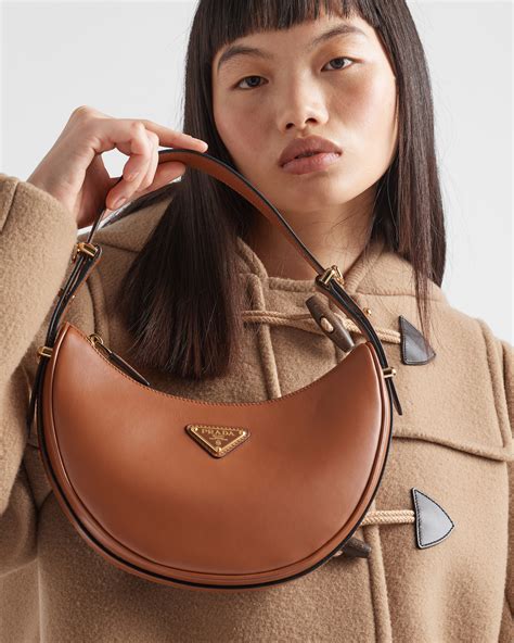 tasche prada cognac|Cognac Prada Arqué Leather Shoulder Bag .